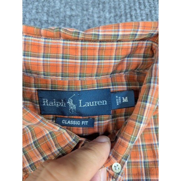 VTG Ralph Lauren Shirt Men Medium Orange Plaid Classic Fit Button Front Oxford - Picture 4 of 10